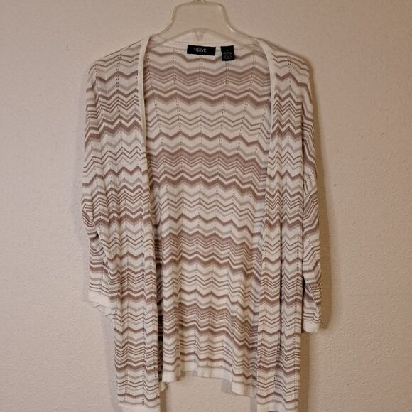 VERVE Women's Zigzag Pattern Cardigan Sweater - Cream and Tan size 1X - Picture 1 of 4